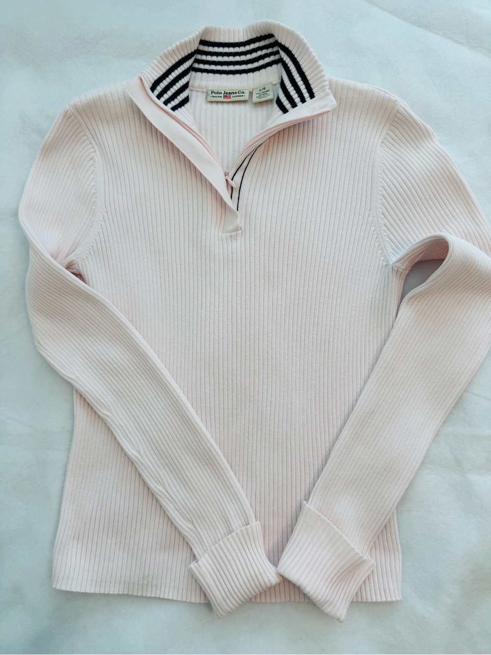 Vintage Polo Jeans by Ralph Laure Sweater Ribbed Pink Zip 90’s GC Large